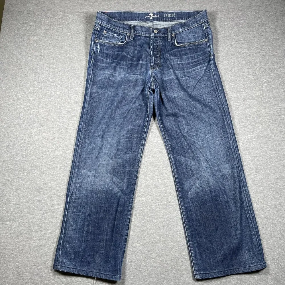 7 For All Mankind Relaxed Jeans Mens 36 Blue Medium Wash Straight Stretch